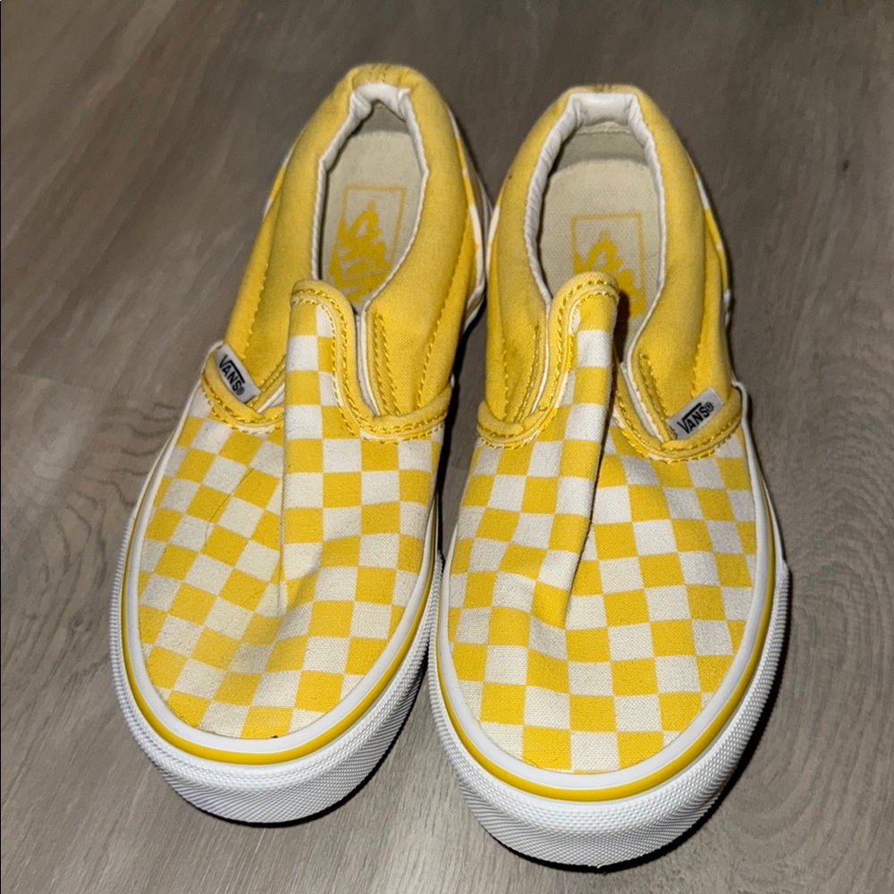 Vans Yellow and White Checkerboard Slip-On Sneakers